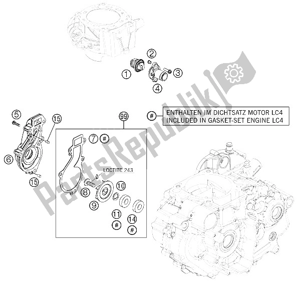 Todas las partes para Bomba De Agua de KTM 690 Enduro R Australia United Kingdom 2011