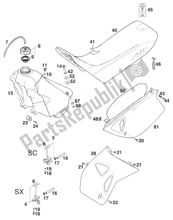 All parts for the Tank - Seat - Cover Sx,sc '98 of the KTM 400 TXC USA 1998