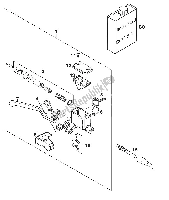 All parts for the Hand Brake Cylinder Duke Ii '9 of the KTM 640 Duke II Lime USA 2000