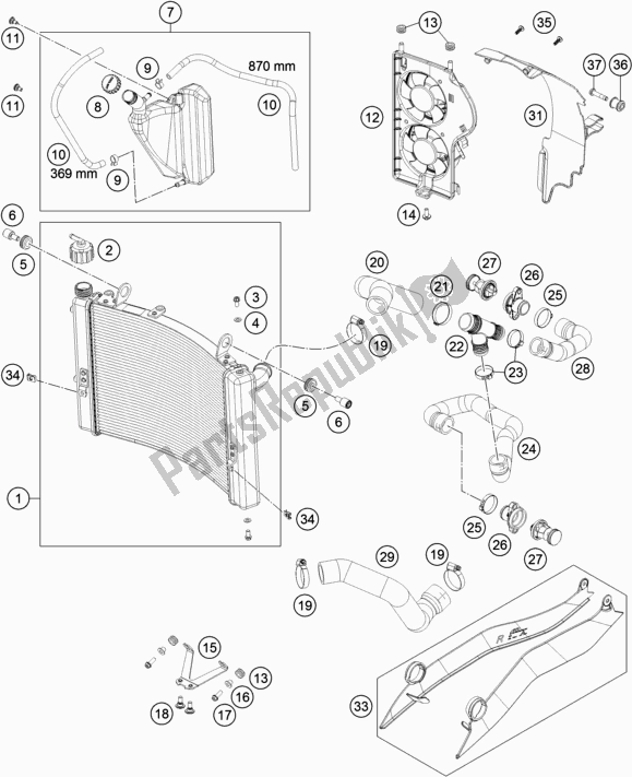 All parts for the Cooling System of the KTM 1090 Adventure EU 2018