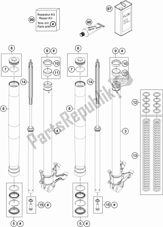 All parts for the Front Fork Disassembled of the KTM 1090 Adventure EU 2018