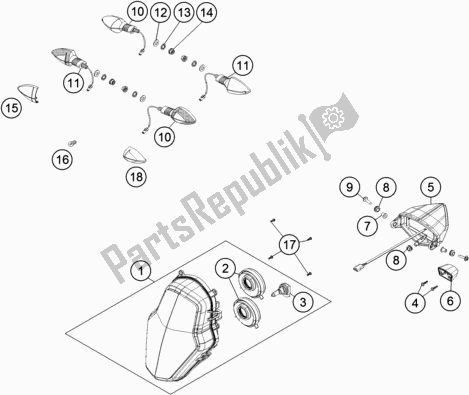 All parts for the Lighting System of the KTM 1090 Adventure EU 2018