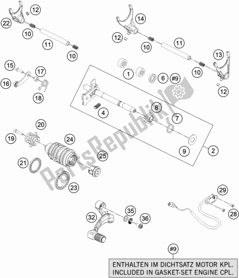 All parts for the Shifting Mechanism of the KTM 1090 Adventure EU 2018