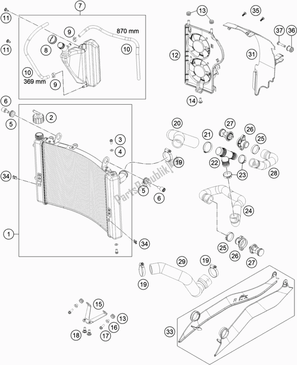 All parts for the Cooling System of the KTM 1090 Adventure R EU 2018