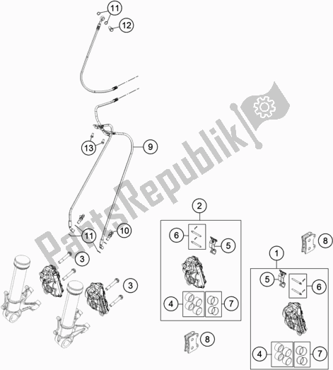 All parts for the Front Brake Caliper of the KTM 1090 Adventure R EU 2018