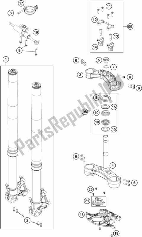 All parts for the Front Fork, Triple Clamp of the KTM 1090 Adventure R EU 2018