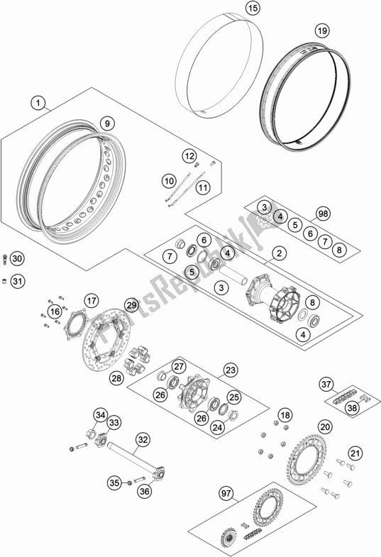 All parts for the Rear Wheel of the KTM 1090 Adventure R EU 2018