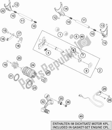 All parts for the Shifting Mechanism of the KTM 1090 Adventure R EU 2018