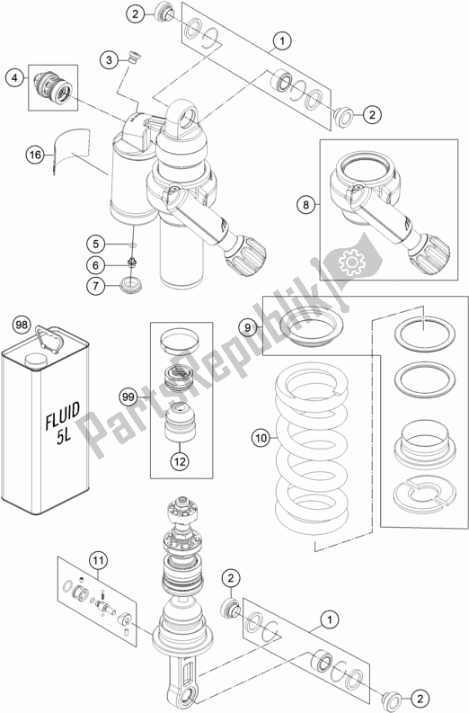 All parts for the Shock Absorber Disassembled of the KTM 1090 Adventure R EU 2018