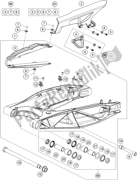 All parts for the Swing Arm of the KTM 1090 Adventure R EU 2018