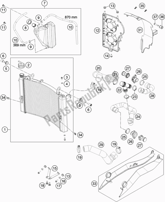 All parts for the Cooling System of the KTM 1090 Adventure R EU 2019