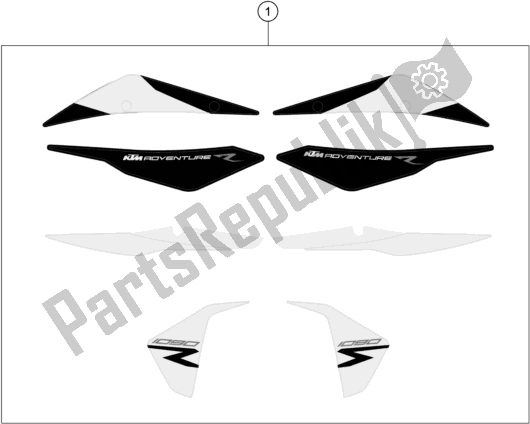 All parts for the Decal of the KTM 1090 Adventure R EU 2019