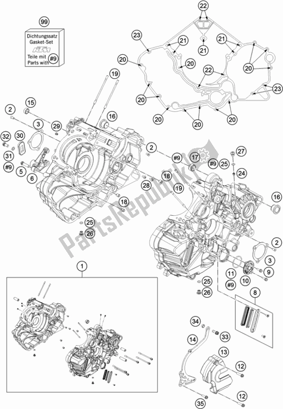 All parts for the Engine Case of the KTM 1090 Adventure R EU 2019