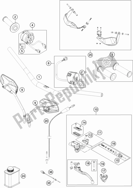 All parts for the Handlebar, Controls of the KTM 1090 Adventure R EU 2019