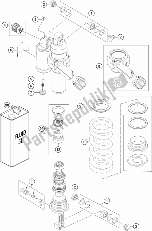 Tutte le parti per il Ammortizzatore Smontato del KTM 1090 Adventure R EU 2019