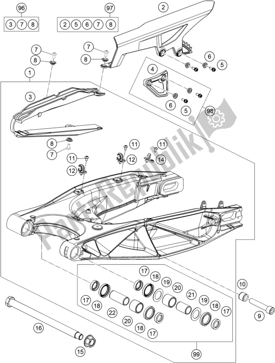 All parts for the Swing Arm of the KTM 1090 Adventure R EU 2019