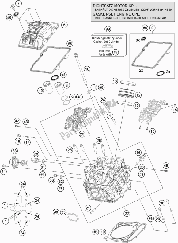 All parts for the Cylinder Head Front of the KTM 1090 Adventure R US 2018
