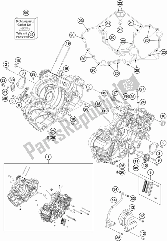 All parts for the Engine Case of the KTM 1090 Adventure R US 2018