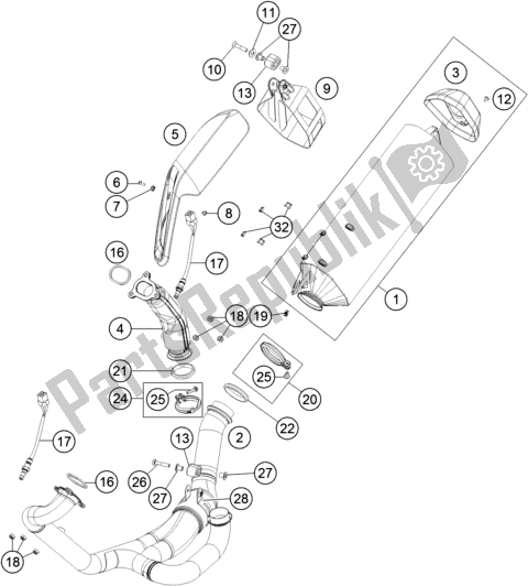 All parts for the Exhaust System of the KTM 1090 Adventure R US 2018