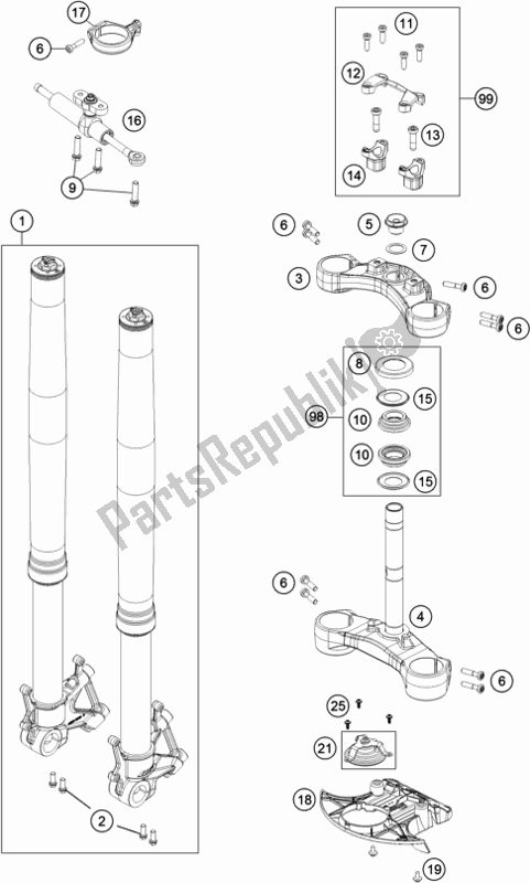 All parts for the Front Fork, Triple Clamp of the KTM 1090 Adventure R US 2018