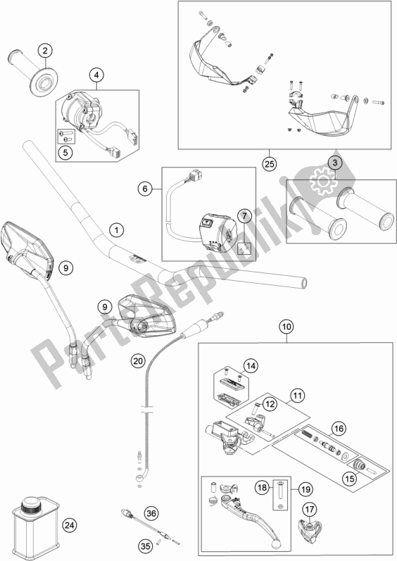 All parts for the Handlebar, Controls of the KTM 1090 Adventure R US 2018