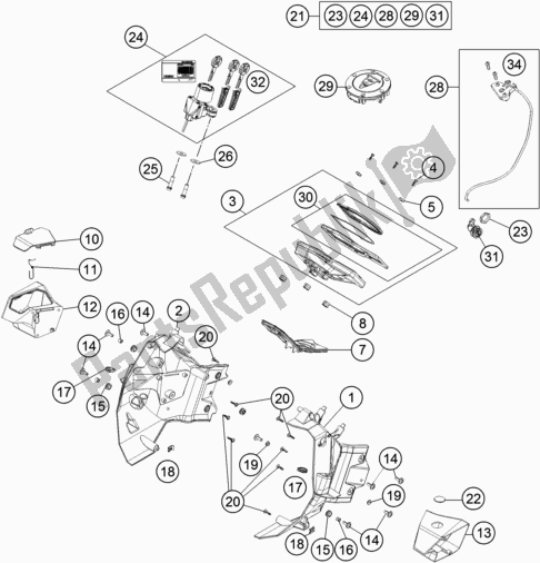 All parts for the Instruments / Lock System of the KTM 1090 Adventure R US 2018