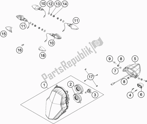 All parts for the Lighting System of the KTM 1090 Adventure R US 2018