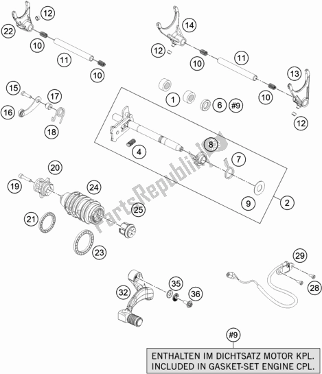 All parts for the Shifting Mechanism of the KTM 1090 Adventure R US 2018