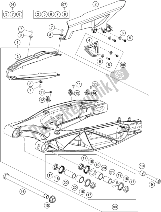 All parts for the Swing Arm of the KTM 1090 Adventure R US 2018