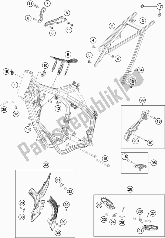 Tutte le parti per il Telaio del KTM 125 SX 2020