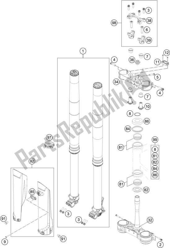 Todas as partes de Garfo Dianteiro, Braçadeira Tripla do KTM 125 SX 2020