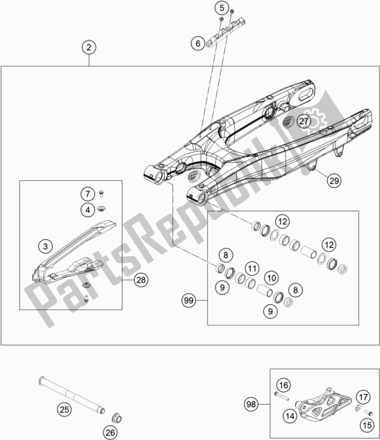 Todas as partes de Braço Oscilante do KTM 125 SX 2020