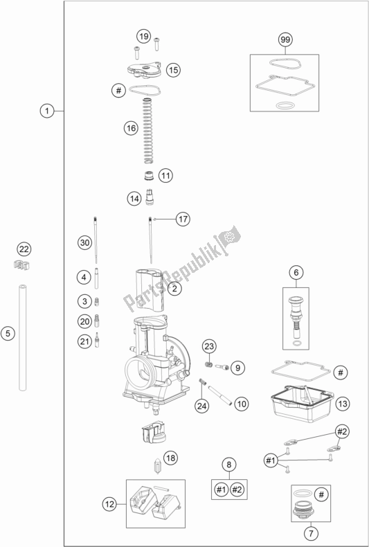 Toutes les pièces pour le Carburateur du KTM 125 SX EU 2017
