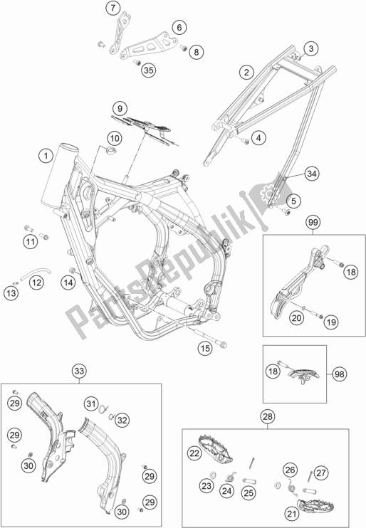 Todas as partes de Quadro, Armação do KTM 125 SX EU 2017