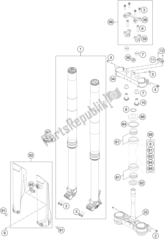 All parts for the Front Fork, Triple Clamp of the KTM 125 SX EU 2017