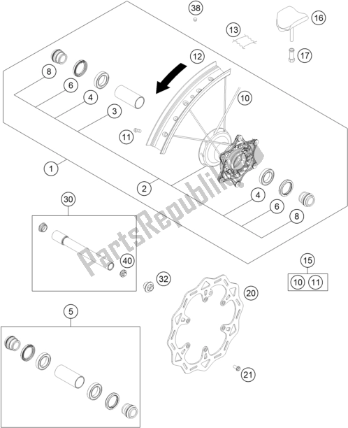 All parts for the Front Wheel of the KTM 125 SX EU 2017