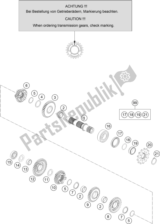 Toutes les pièces pour le Transmission Ii - Arbre Intermédiaire du KTM 125 SX EU 2017