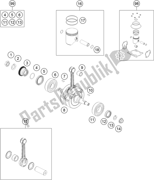 All parts for the Crankshaft, Piston of the KTM 125 SX EU 2018