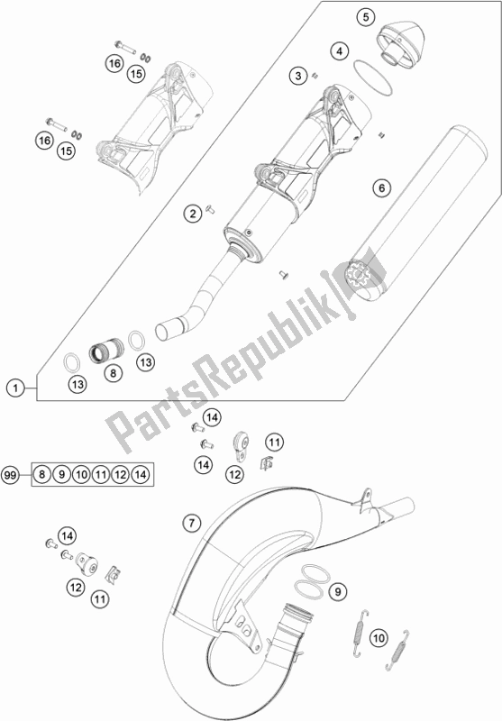 All parts for the Exhaust System of the KTM 125 SX EU 2018