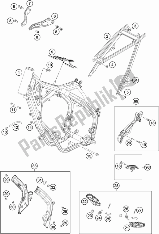 All parts for the Frame of the KTM 125 SX EU 2018