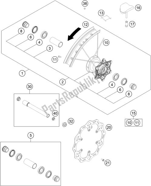 All parts for the Front Wheel of the KTM 125 SX EU 2018