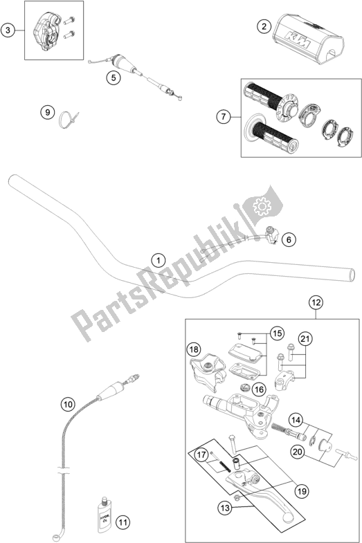 All parts for the Handlebar, Controls of the KTM 125 SX EU 2018