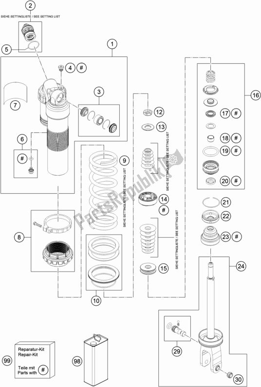 All parts for the Shock Absorber Disassembled of the KTM 125 SX EU 2018