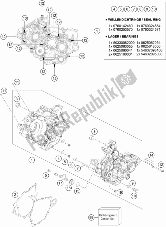 Tutte le parti per il Cassa Del Motore del KTM 125 SX EU 2019