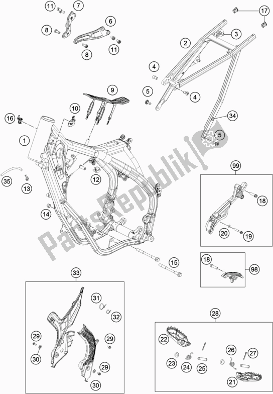 Todas las partes para Marco de KTM 125 SX EU 2019