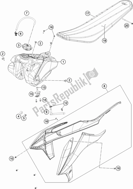 All parts for the Tank, Seat of the KTM 125 SX EU 2019