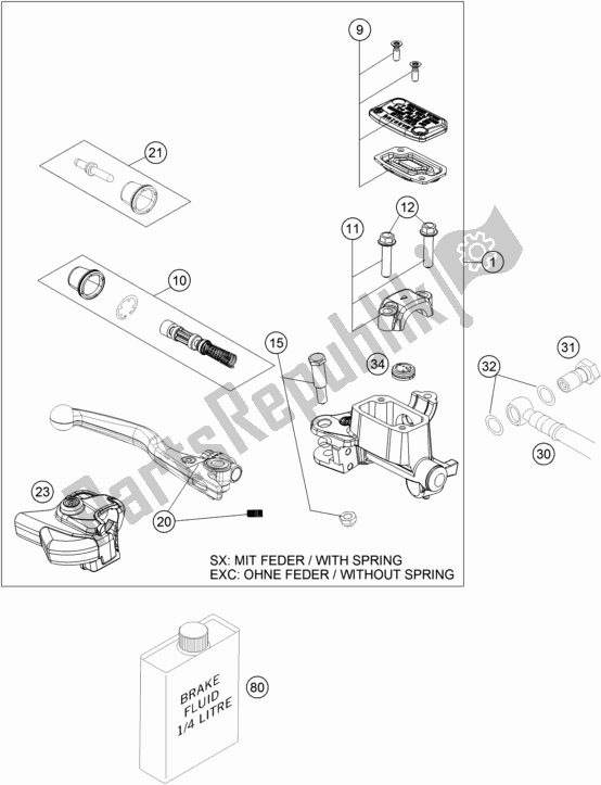 All parts for the Front Brake Control of the KTM 125 SX EU 2020