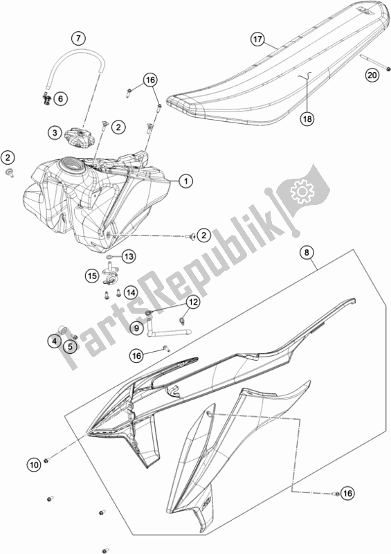 Alle onderdelen voor de Tank, Stoel van de KTM 125 SX EU 2020