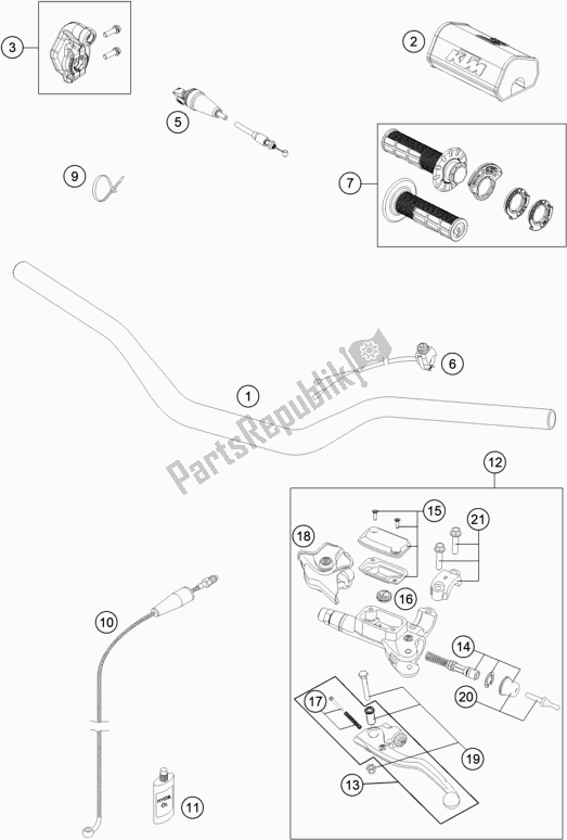 All parts for the Handlebar, Controls of the KTM 125 SX EU 2021
