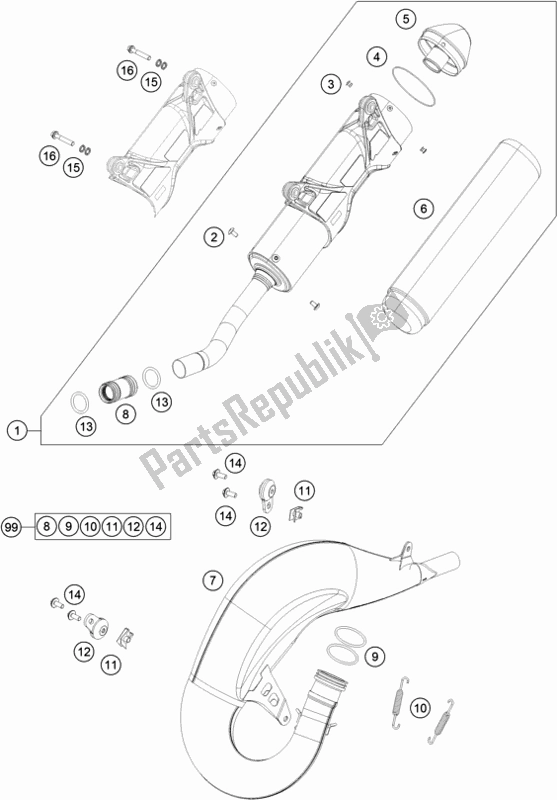 Todas as partes de Sistema De Exaustão do KTM 125 SX US 2017